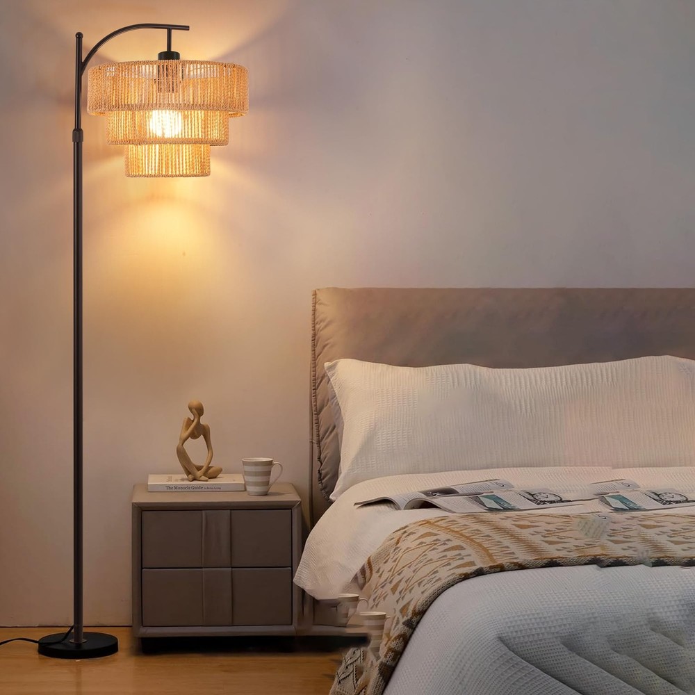 Boho Floor Lamp for Living Room Bedroom with Remote,Arc Farmhouse Floor Lamps...