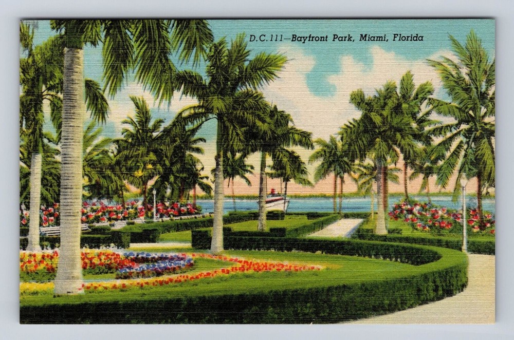 Miami FL-Florida, Bayfront Park, Antique, Vintage Souvenir Postcard