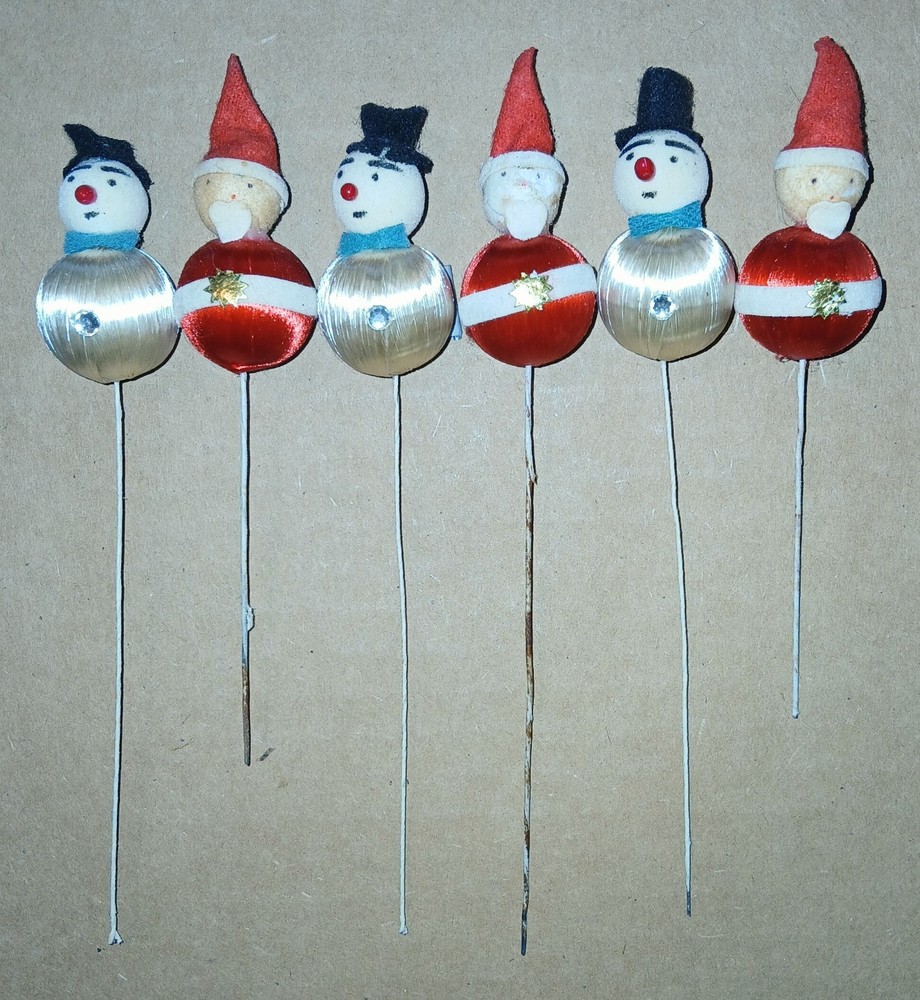 Vintage Christmas Santa and Snowman Picks (6) Japan Vintage Picks MCM Xmas Picks