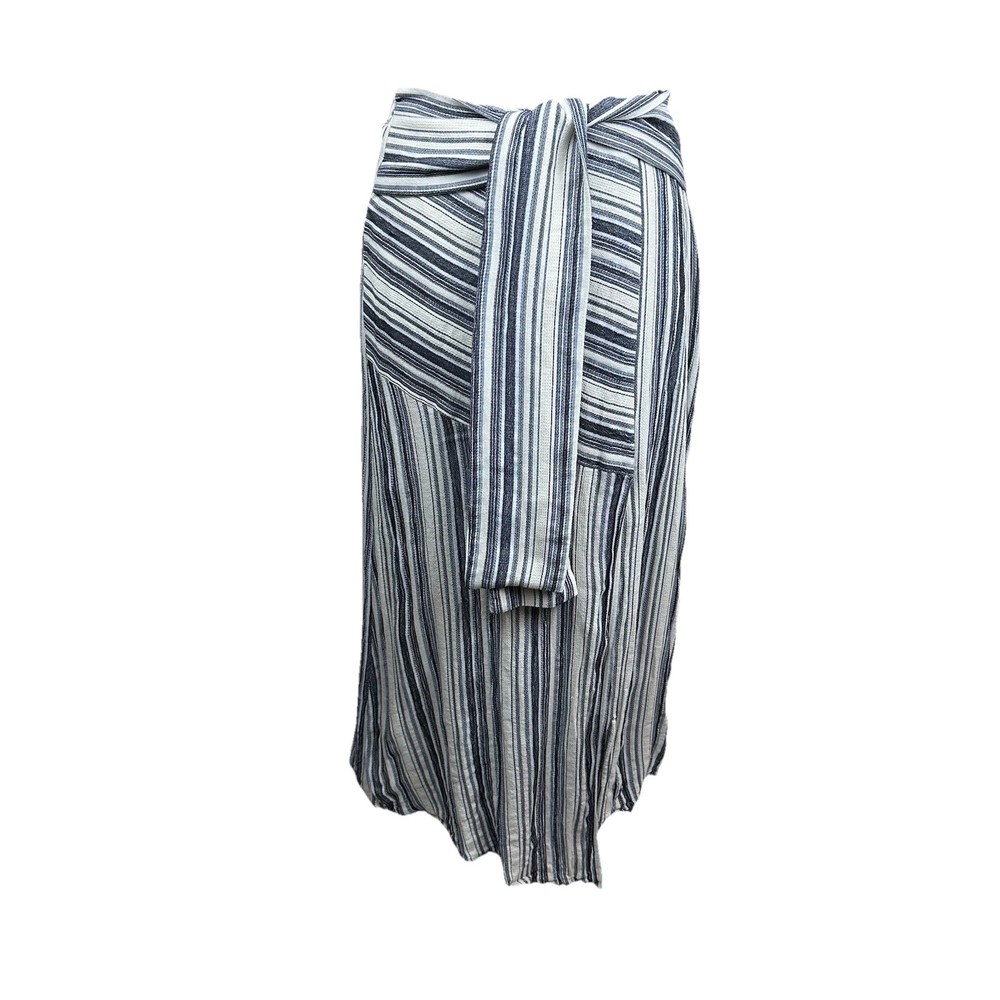 BCBGMAXAZRIA Women’s XS Boho Flowy Striped Tie Front Midi Skirt Resort Vacation