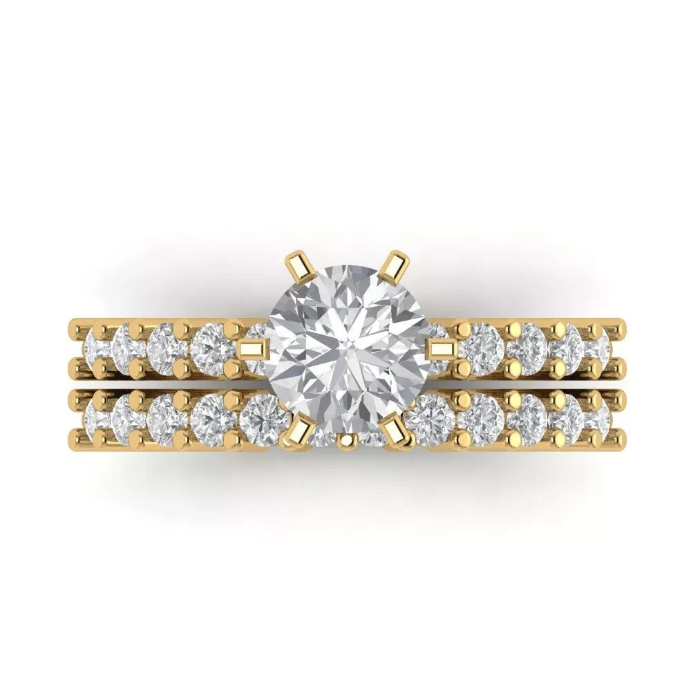 14K Yellow Gold Plated 2CT Round Cut Natural Moissanite Engagement Ring for Her