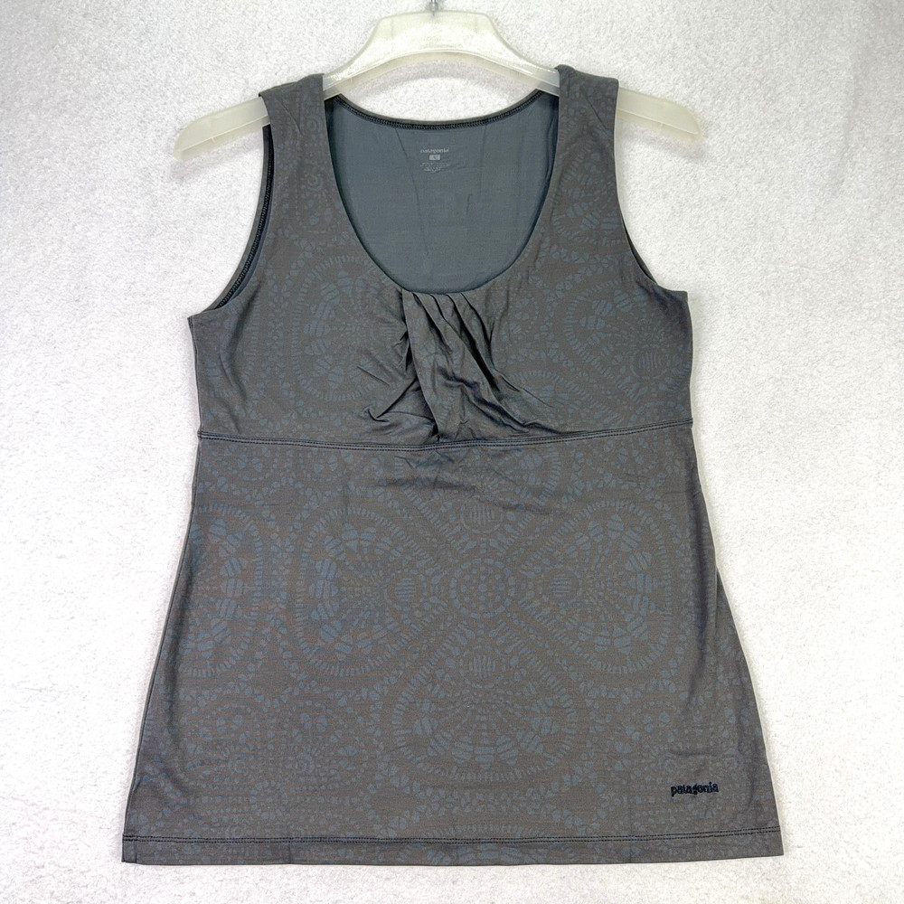 Patagonia Women's L Bandha Tank Gray Geometric Nylon Sleeveless Stretch Casual