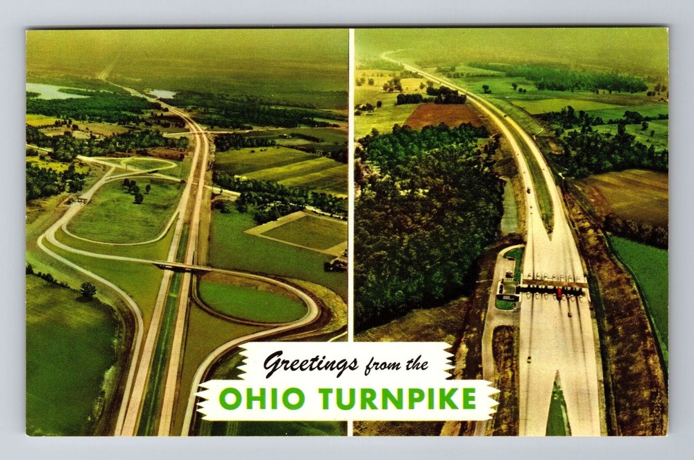 OH-Ohio, Aerial Of Turnpike, Antique Vintage Souvenir Postcard