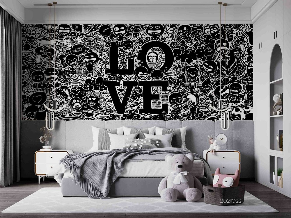 3D Abstract Love Graffiti Self-adhesive Removable Wallpaper Murals Wall 572-image