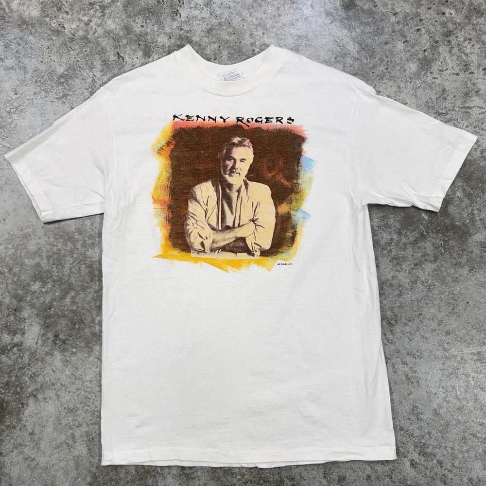 Vintage Kenny Rogers shirt mens Large White 1987 Band Country Music 80s Concert