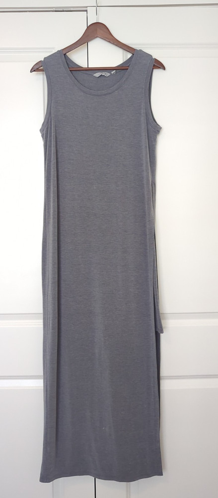 Athleta Gaia Ray Gray Maxi Tank Dress With Asymmetrical Layered Hem Medium