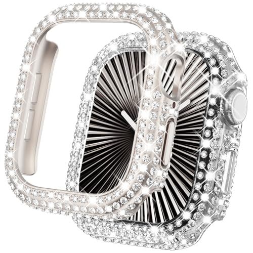 2 Pack Bling Case for Apple Watch Series 10 46mm Full Bling-Starlight/Clear