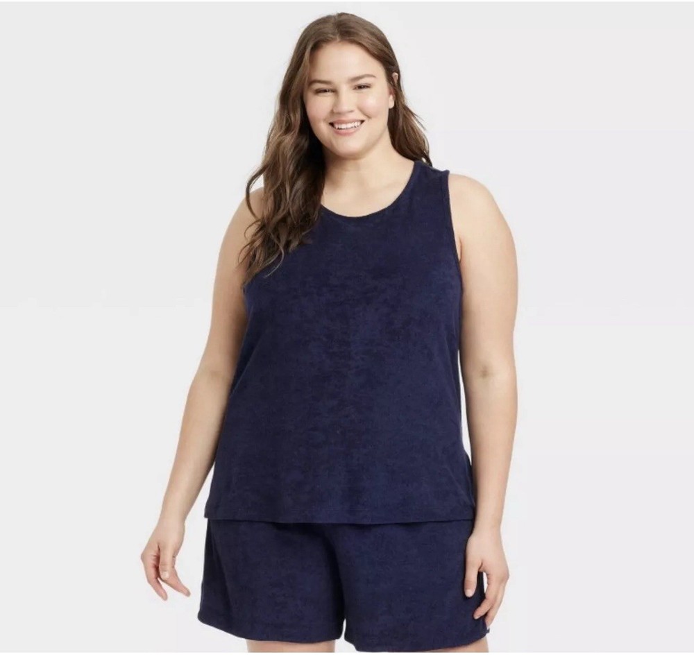 A New Day Tank Top Women's Terry Tank Top Blue Large Blue Tank Top