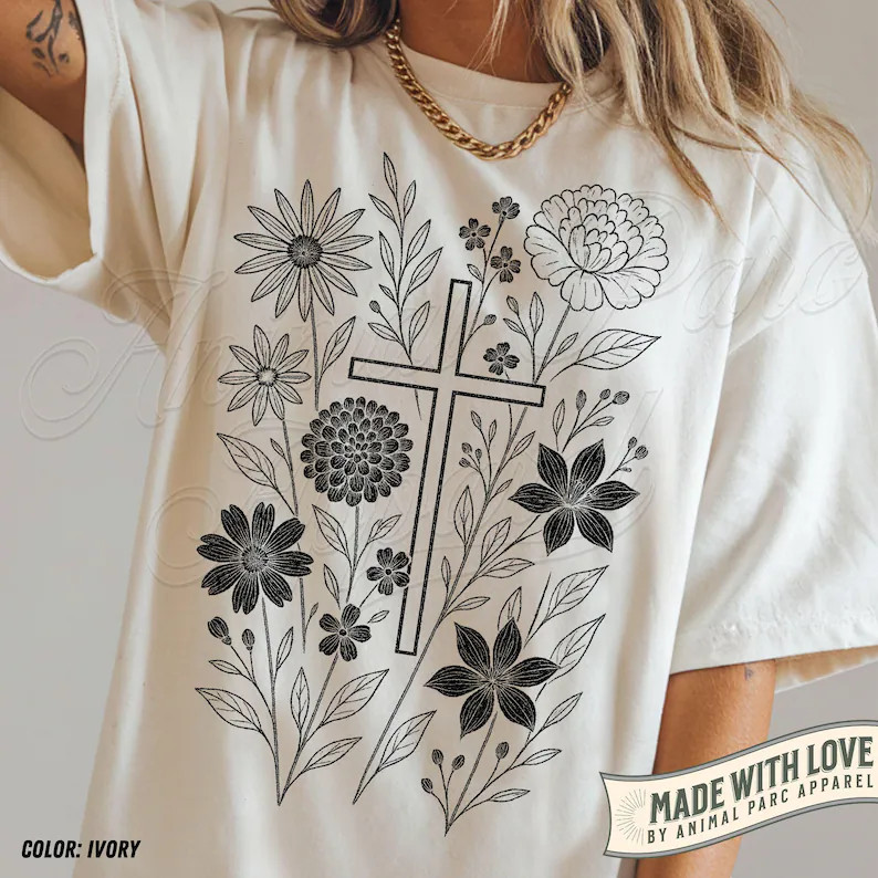 Floral Cross Christian T-Shirt Faith Jesus Bible Verse Shirt