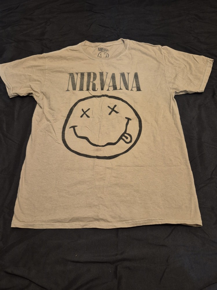 Vintage Nirvana Shirt Mens Size S/M Gray Smiley Face 1992 Graphic Band Rock Tee