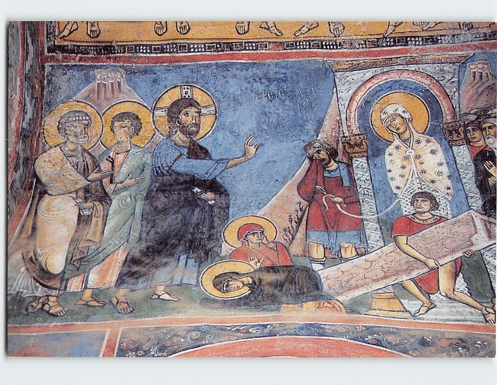 Postcard Raising of Lazarus by Jesus Christ Fresco in Cyprus