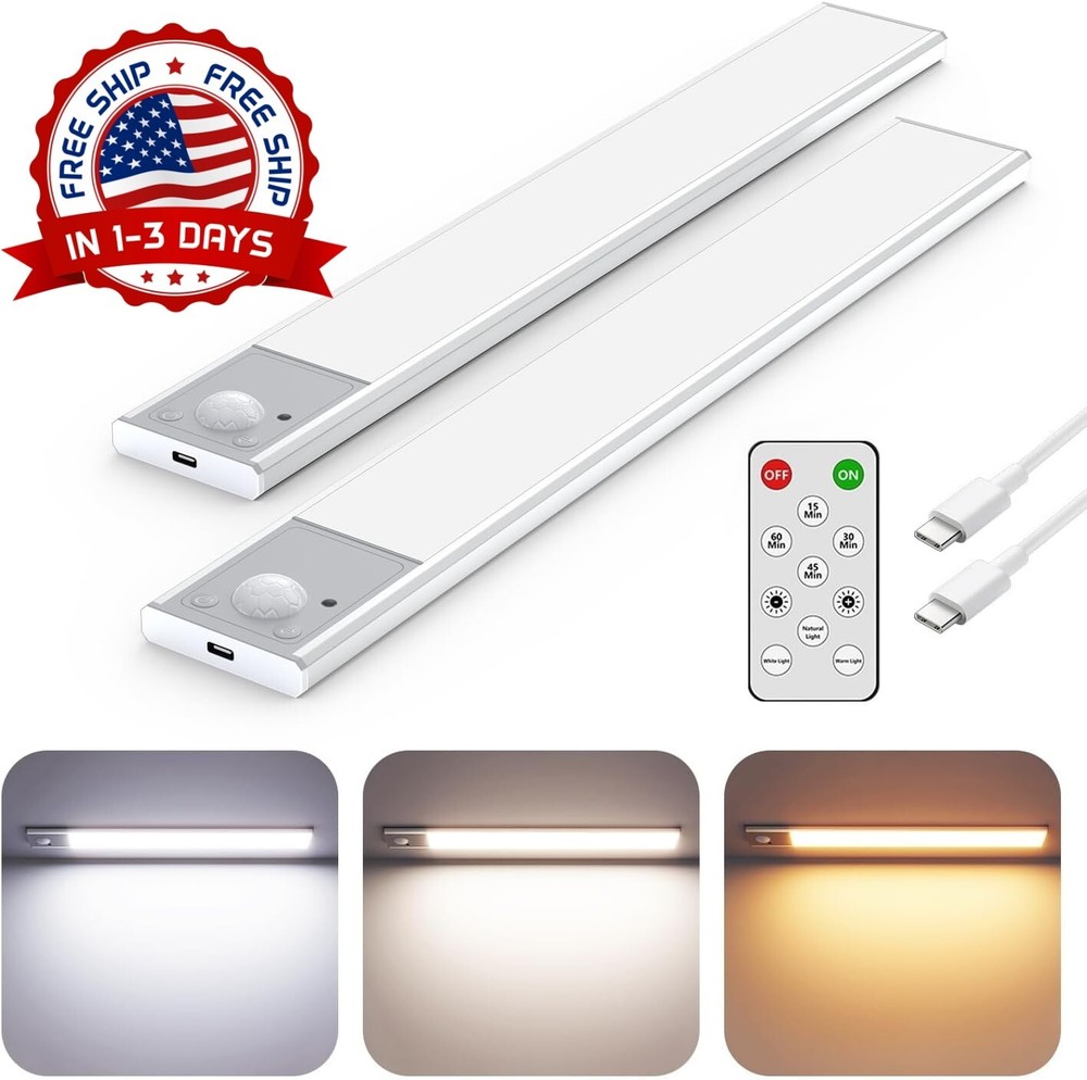 2 Luces LED De Armario Para Iluminar Gabinetes Cocina Inalambricas Con Remoto US