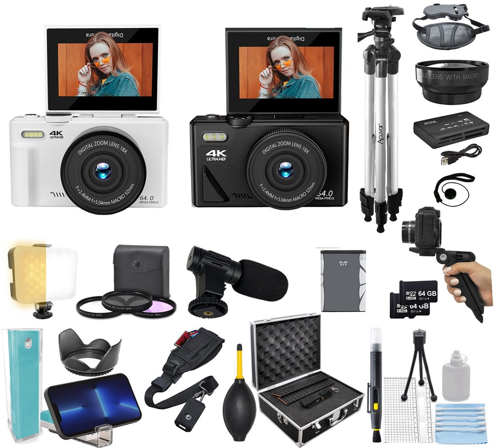 Digital Camera 4K 64MP 18X Digital Zoom Len for Vlogging YouTube with Flash WiFI