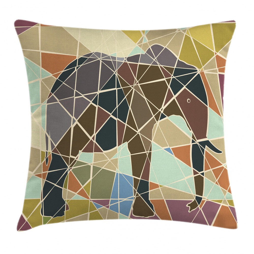 African Elephant Mosaic Square Pillow Cover 16 Inches for Animal Decor