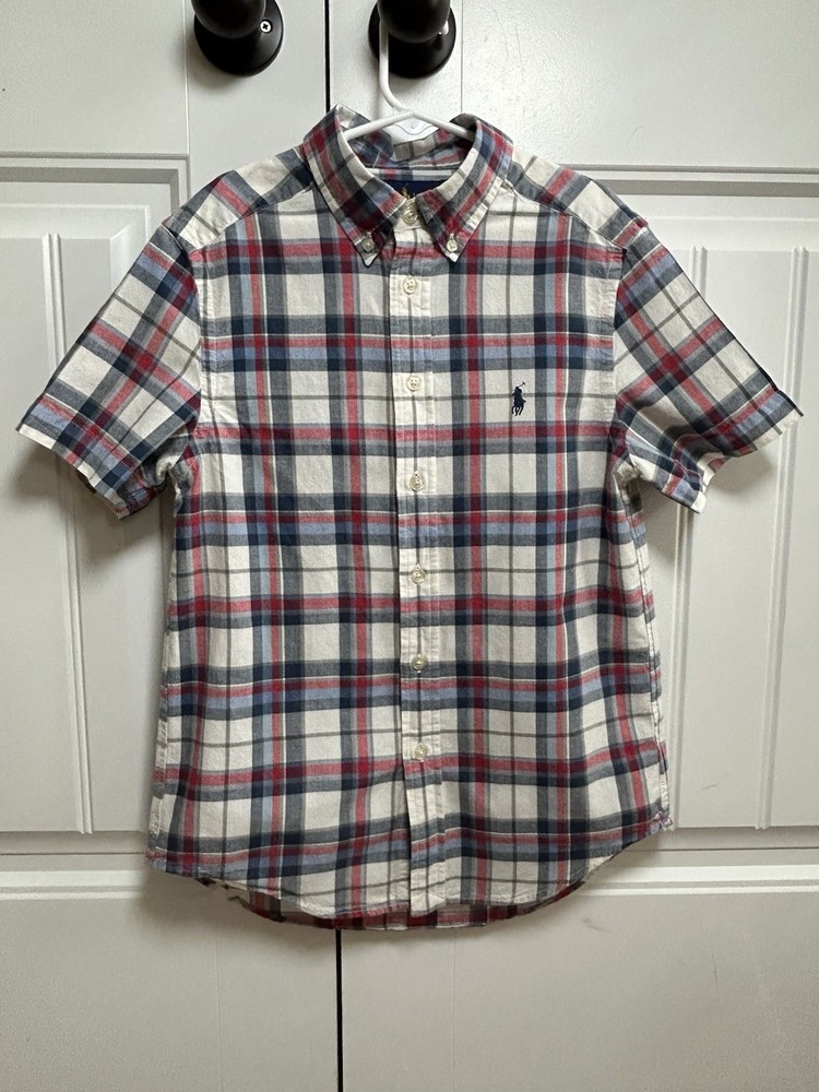 Ralph Lauren Boys M 10-12 Plaid ButtonDown Shirt Short Sleeve 100% Cotton Preppy