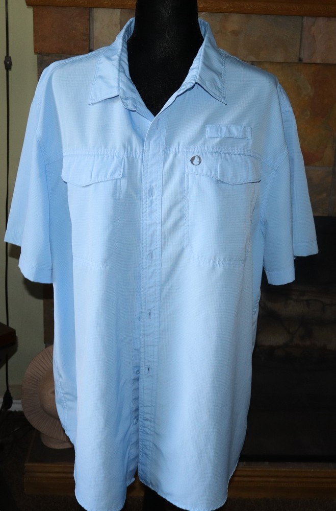 American Outdoorsman Fishing Shirt Men XXL Blue Vented Short Sleeve Button Up