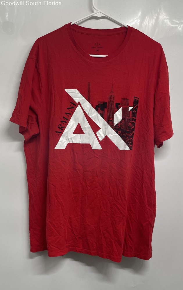 Armani Exchange Mens Red Graphic Crew Neck Short Sleeve Pullover T-Shirt Sz XXL