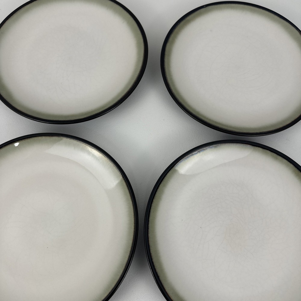 Sango Nova Black (4932) Salad Plates Cream Drip Glazed into Black Set of 4