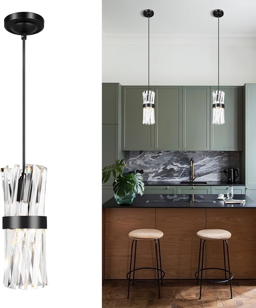 Modern Black Ken & Ricky Crystal Pendant Light - 1PK