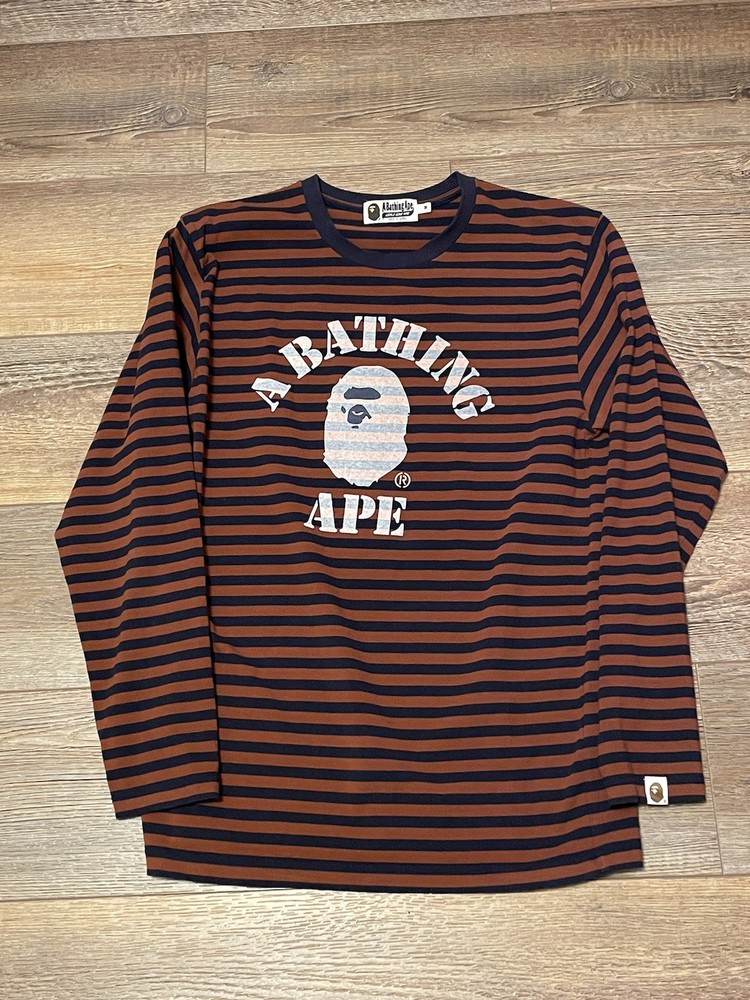 A Bathing Ape BAPE College Discharge L/S TEE SHIRT MENS M DESIGNER FASHION