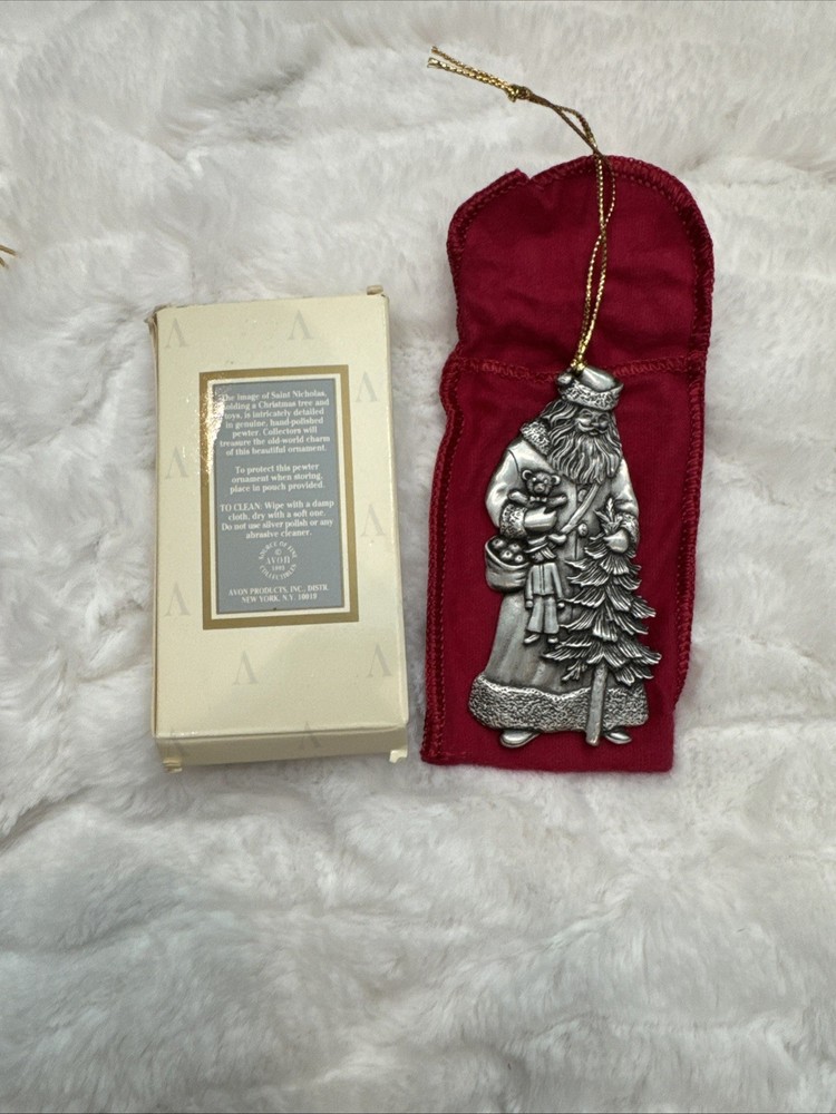 1993 Avon Holiday Pewter Ornament Father Christmas W/Pouch NIB NEW IN BOX