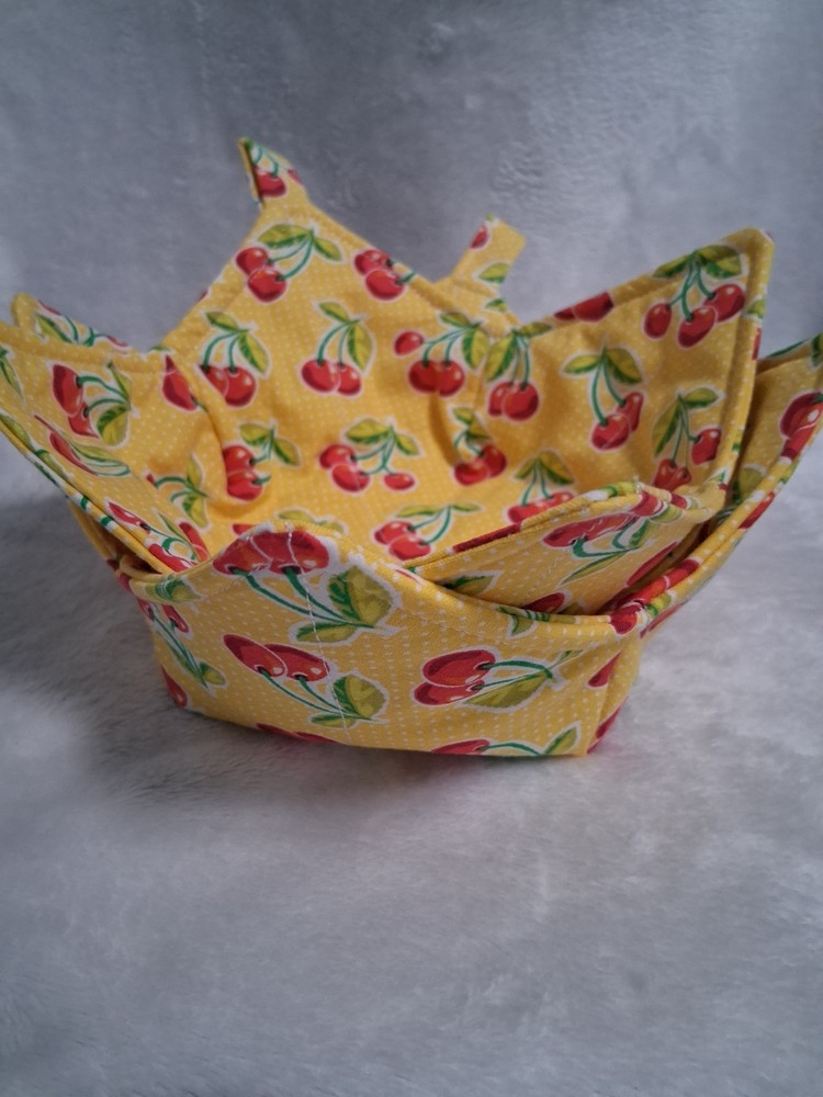 Cherry Bowl Cozy W/ Hanging Loops Set of 2 Handmade. 100% Cotton. New Free Ship