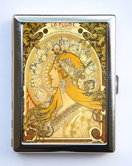 Art Nouveau Goddess Cigarette Case id case Wallet Business Card Holder zodiac