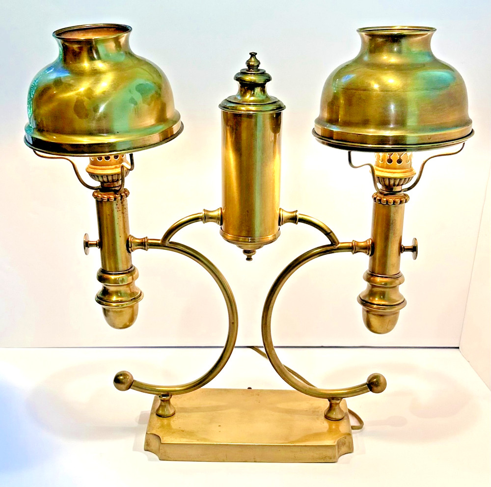 Vintage 1950s Italian Solid Brass Double Arm Student Lamp Electric Large 19