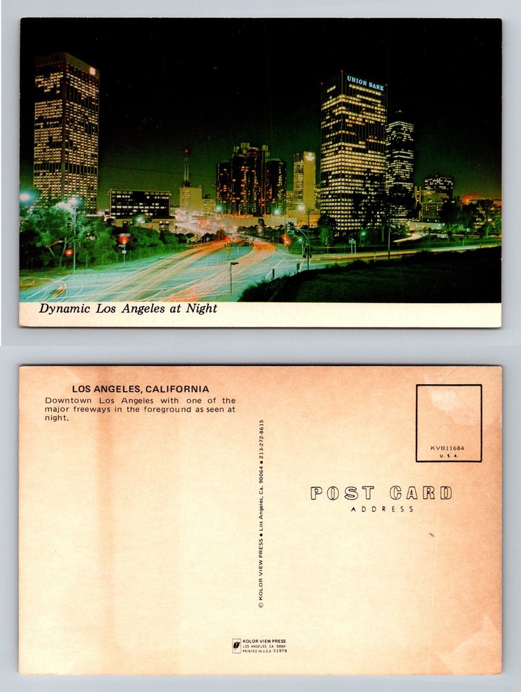 Los Angeles CA-California, Downtown Skyline Freeway Night View Vintage Postcard