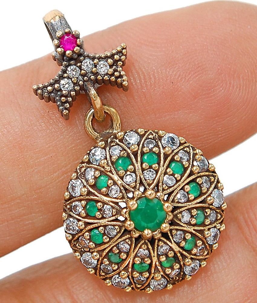 Sterling Silver Ottoman Style 4CT Emerald Pendant S2353  