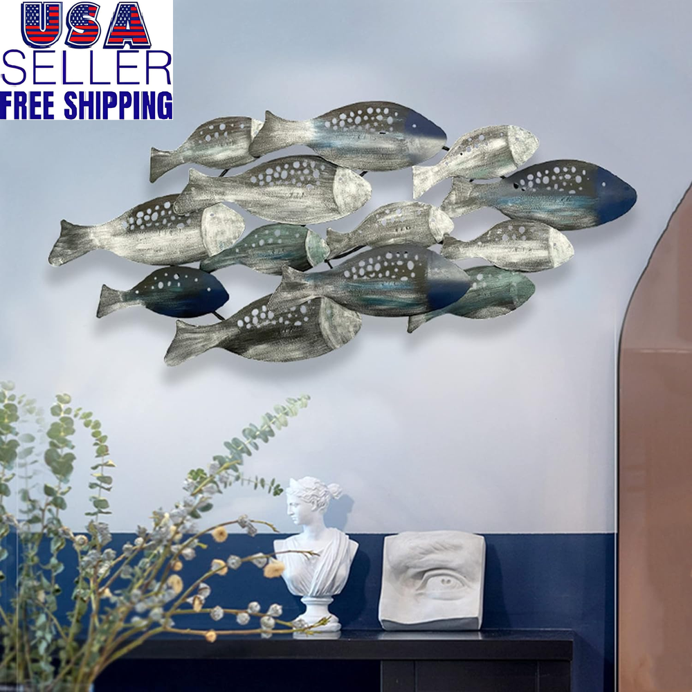 Edaknez Coastal Metal Fish Wall Decor, Nautical Fish Wall Décor, Large School of