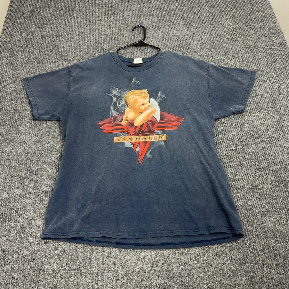 VTG Van Halen T Shirt Mens XL Blue Cotton Graphic 1984 Angel Rock Band Tee Retro
