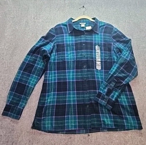 Duluth Women LARGE Regular Plaid Flannel Cotton Button-Up Shirt Long Sleeve NWT