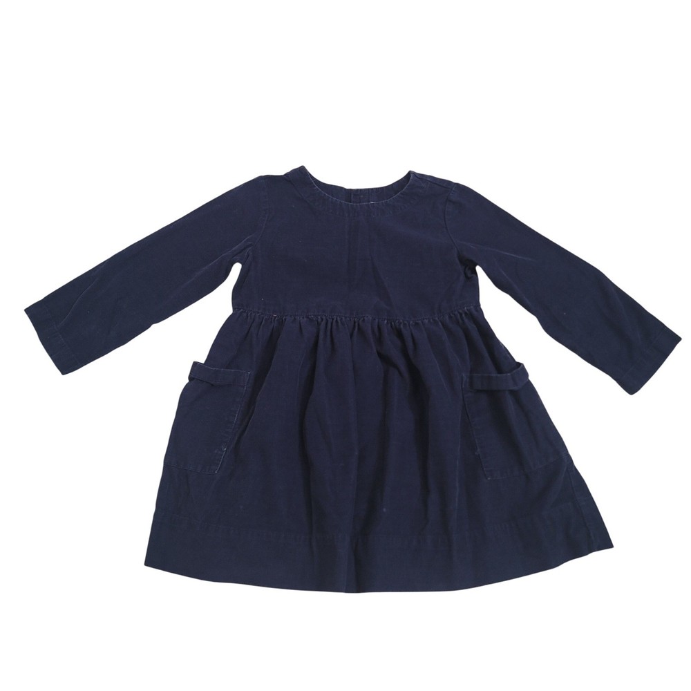 Hanna Andersson Size 5 Corduroy Pocket Dress Girls Navy Blue Long Sleeve Cotton
