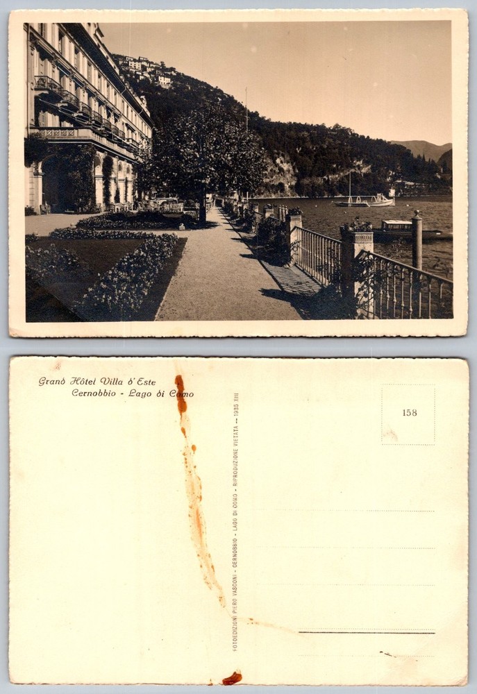 1935 Grand Hotel Villa d'Este Cernobbio Lake Como Italy RPPC Postcard