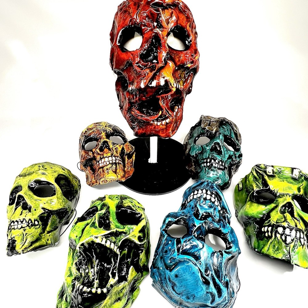 Handmade Halloween Milk Jug Skull Masks LOT of 8 Size SM Hand Painted Originals