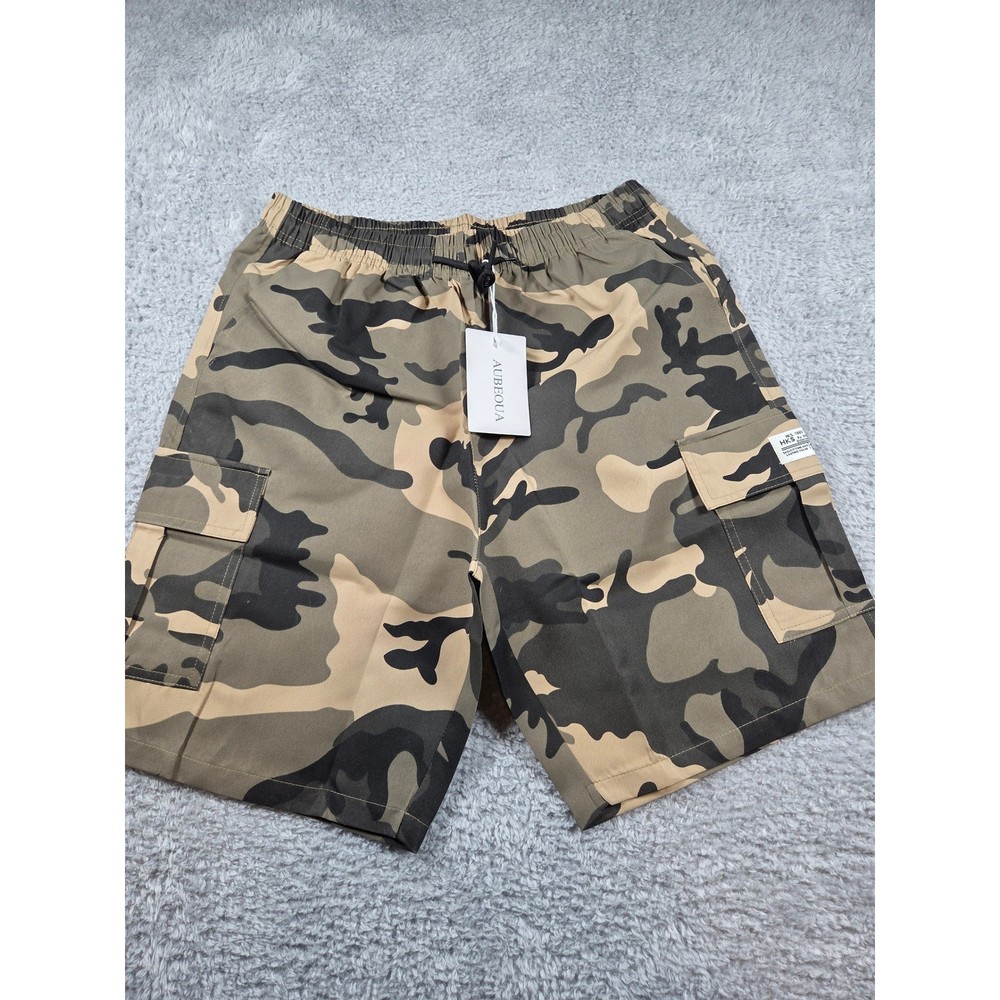 Summer Cargo Shorts Medium Camo Mens Elastic Waist Drawstring Utility Streetwear