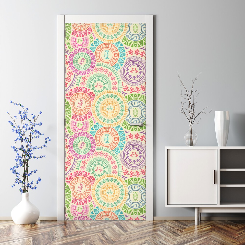 Colorful Geometric Circle Door Sticker for Kids Room Decor