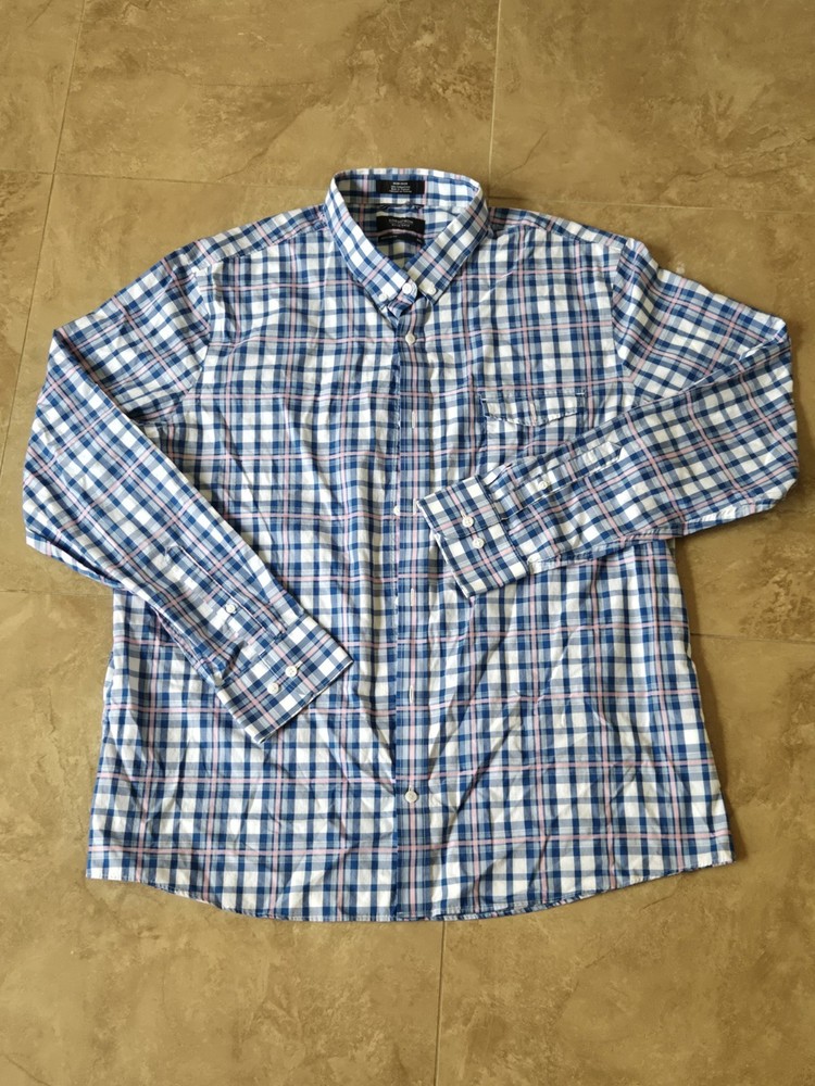Nordstrom Men's Button-Up Shirt Blue, Long Sleeve, Non-Iron, Cotton Trim