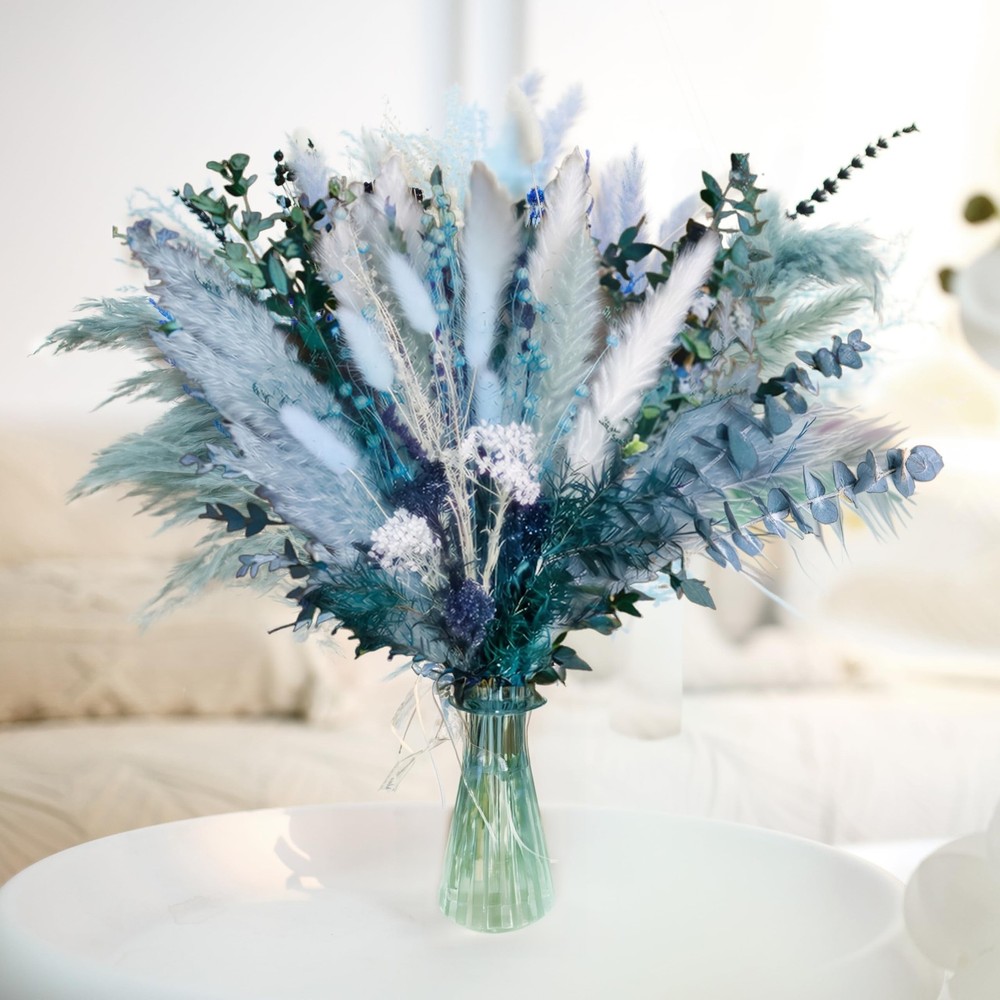 Pampas Grass Decor Dried Flowers with Blue Pampas Grass Boho Floral Arrangeme...