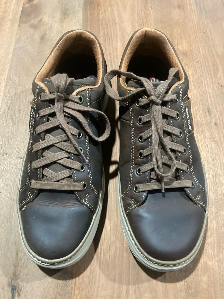Skechers Relaxed Fit AirCooled Memory Foam Brown Leather Comfort Sneakers Size 9
