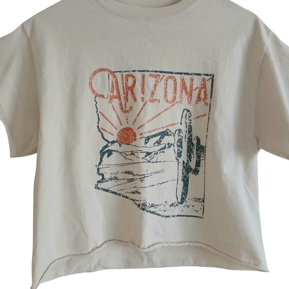 Pebby Forevee Retro Style Arizona Crop Tee Women’s S Raw Hem SAGUARO Bohemian