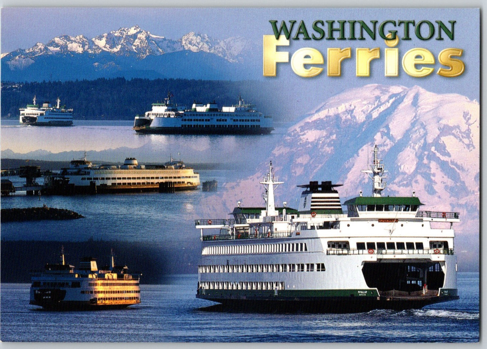 Washington Ferries Boats Landscape Unposted Continental Postcard
