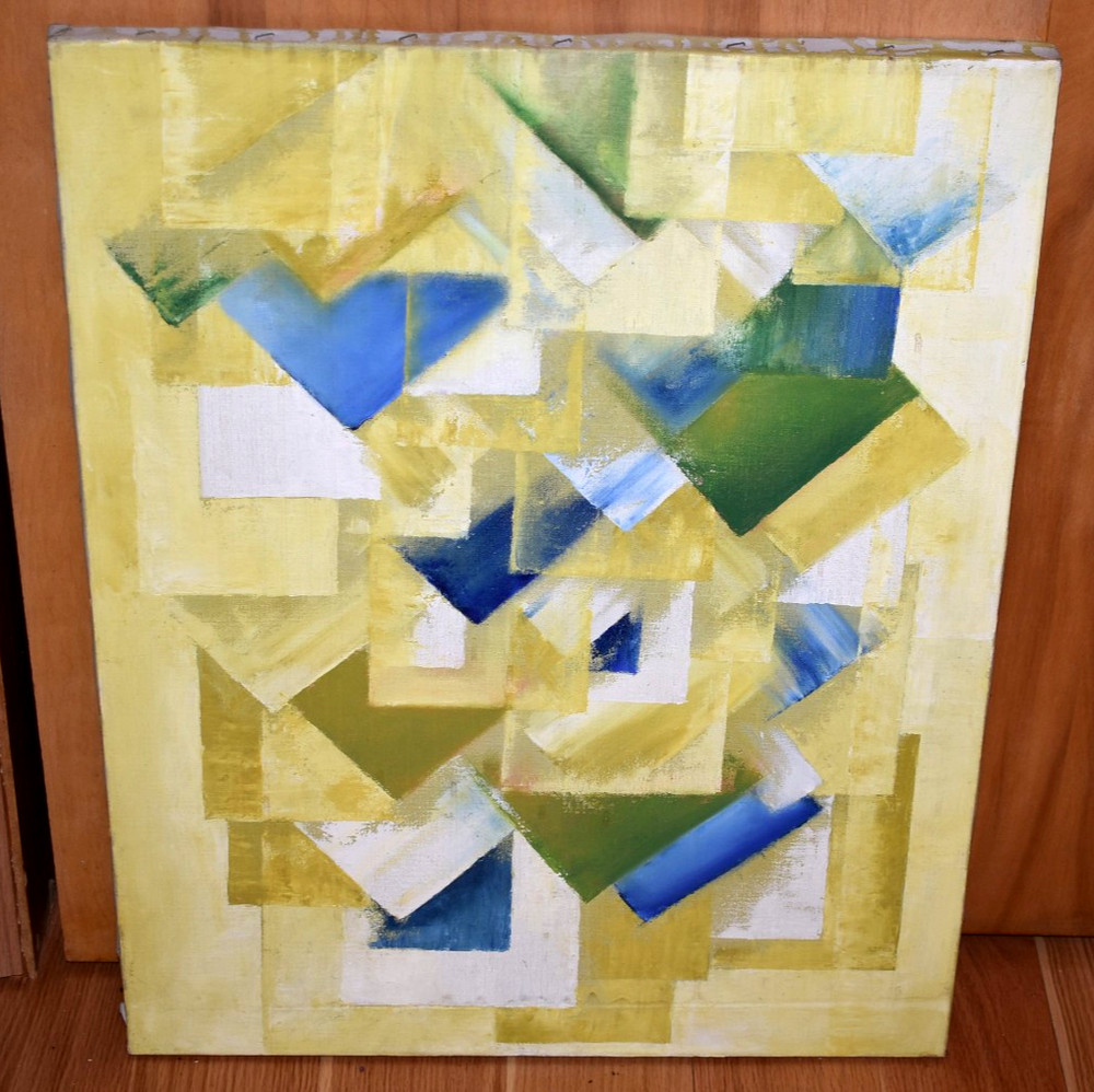 Vintage 1960s Boston Mid Century Abstract Geometric Painting Edward Cooper 20x25