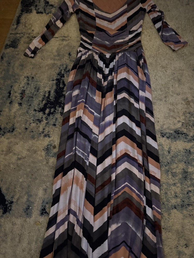 MAEVE Anthropologie US womens Sz XSPurple Chevron Jersey Knit Novela Maxi Dress