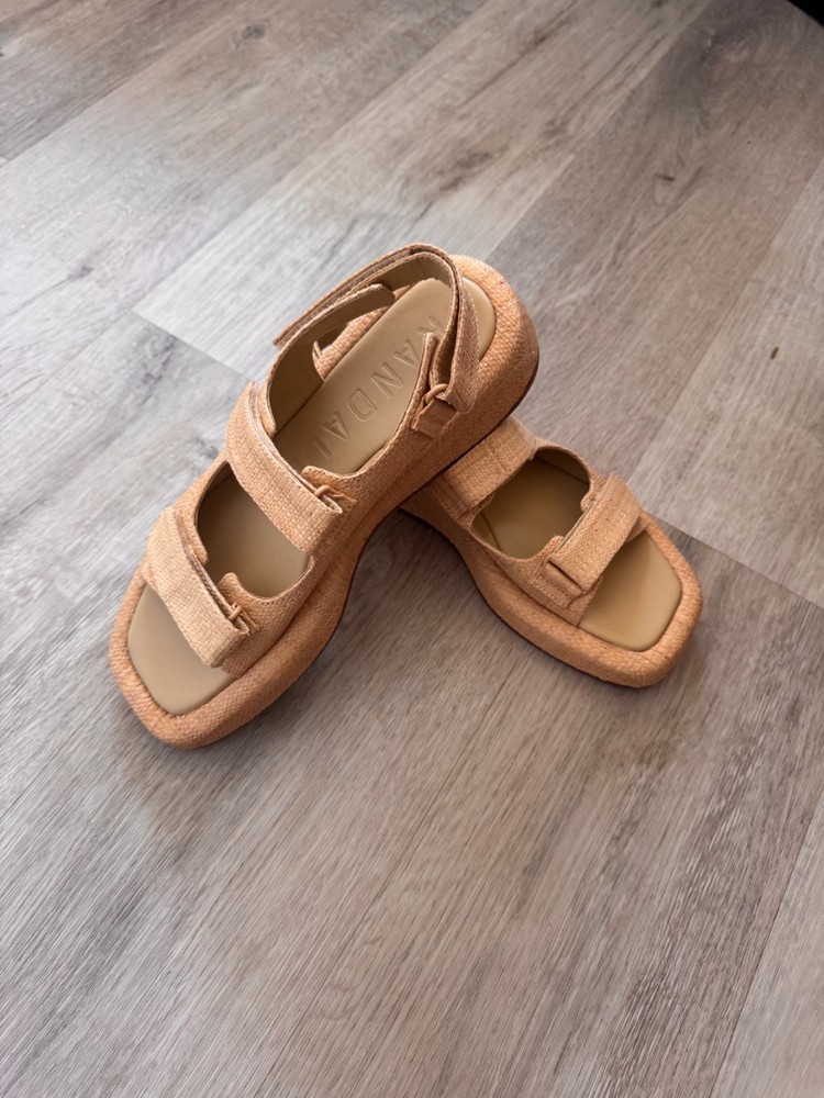 Loeffler Randall Natural Raffia Flat Sandal, Size 9.5, Never Worn