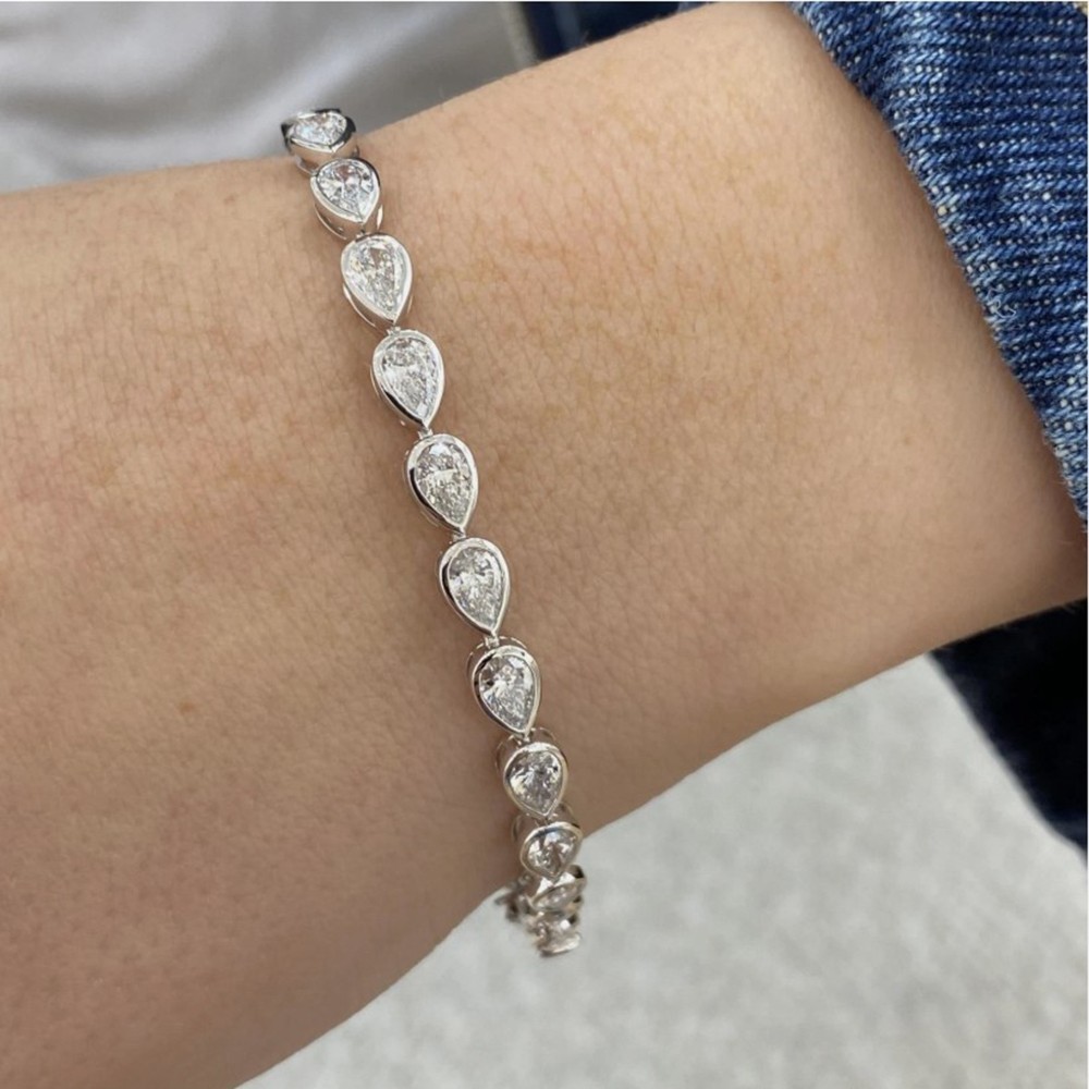 Tennis Bracelet 5ct Pear Lab-Created Diamond F/VS 14K White Gold Plated for Her