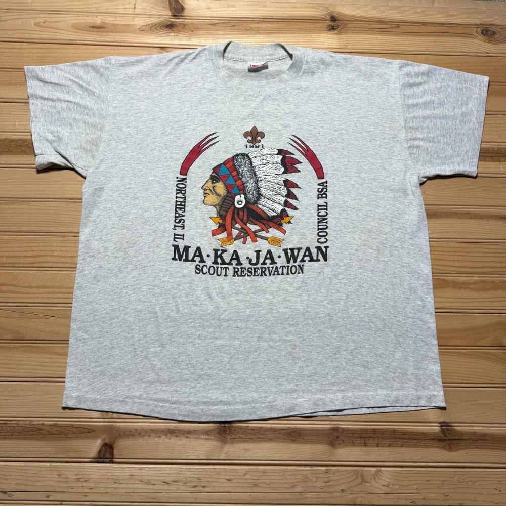 Vintage 1991 Ma-Ka-Ja-Wan Scout Reservation BSA Native American T-Shirt USA XXL