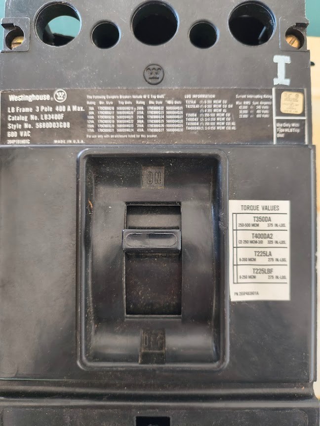 Westinghouse LB3400F 400A 600V 3-Pole Circuit Breaker - Frame with breaker Only