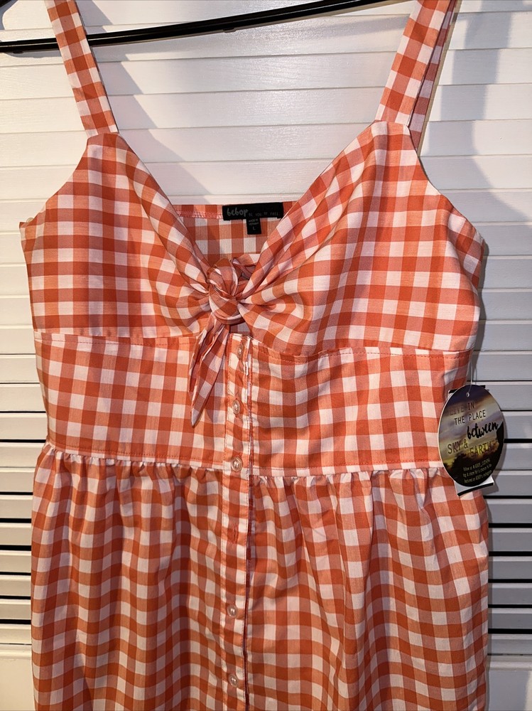 Bebop Orange And White Checked Sundress Size Large Nwt